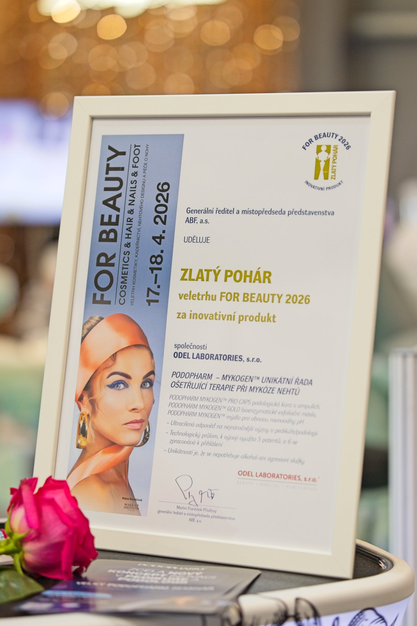 Zlatý pohár veletrhu FOR BEAUTY 2026 za inovativní produkt, udělený společnosti ODEL Laboratories