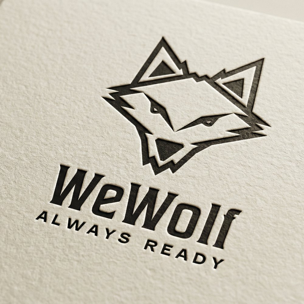 WeWolf logo ražené do strukturovaného papíru
