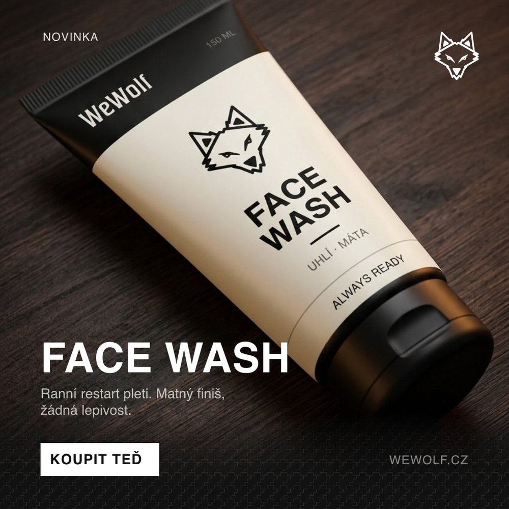 Instagram post WeWolf Beard Oil No. 01, cedr a tabák, lahvička s kapátkem na tmavém pozadí