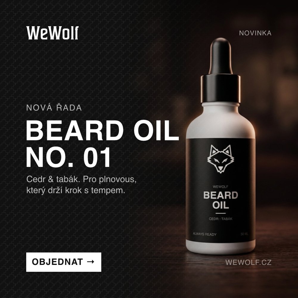 Instagram post WeWolf Face Wash, uhlí a máta, tuba na dřevěném pozadí s CTA Koupit teď